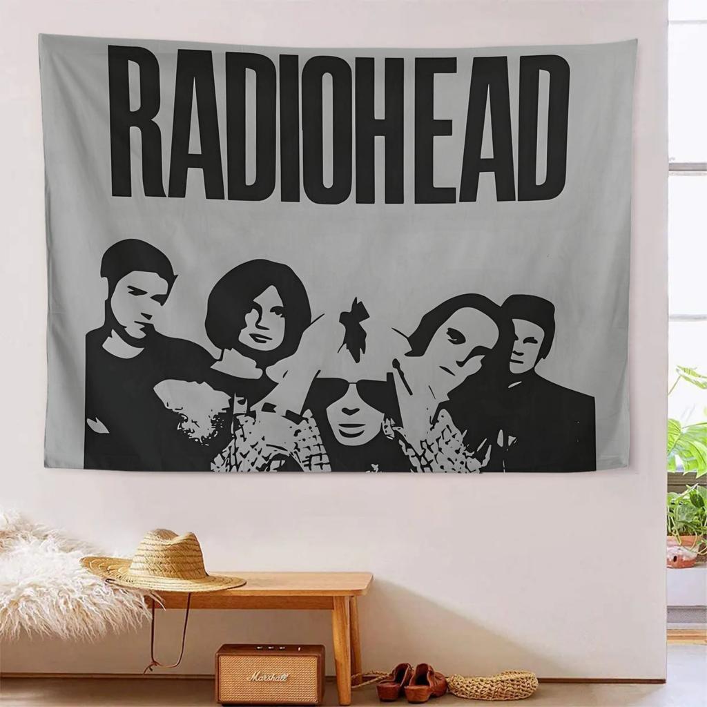 1 Stück Indie Rock Radiohead Wandteppich 2D Polyester Wandbehang Musikband Dekoration für Schlafzimmer Wohnzimmer Musikliebhaber Geschenk