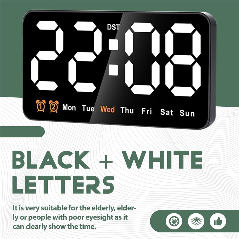 

AD23-Digital Wall Clock, 9Inch LED Digital Clock Large Display With 12/24H, Big Digits,Small Silent Wall Clock