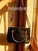 Black Single-shoulder Chain Bag, Shiny Leather Crossbody Bag, Women's Handbag