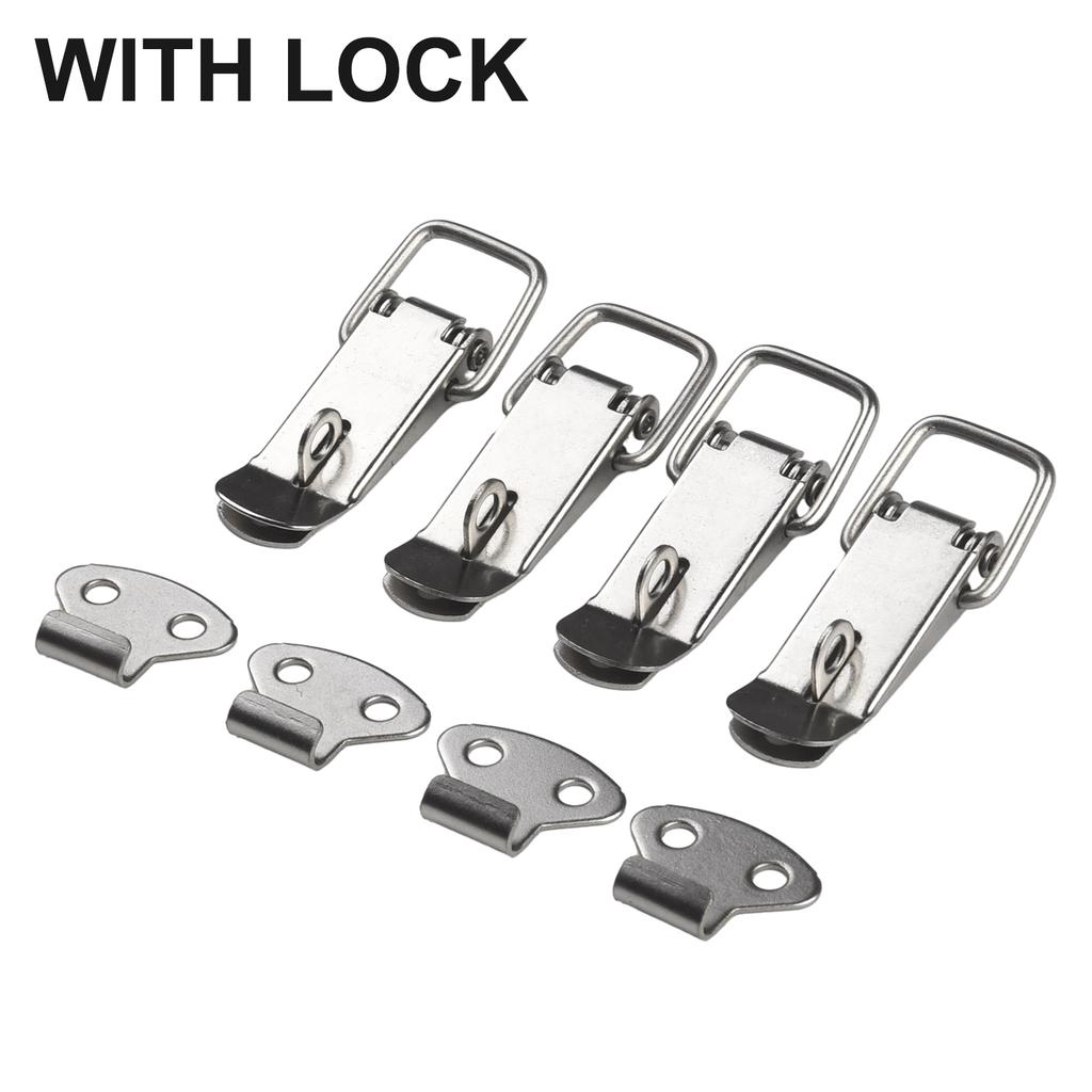 4pc Latch Catch Hook Lock Stainless Steel Spring Loaded Draw Toggle Latch Clamp Clip Silver Hasp Latch Catch Clasp