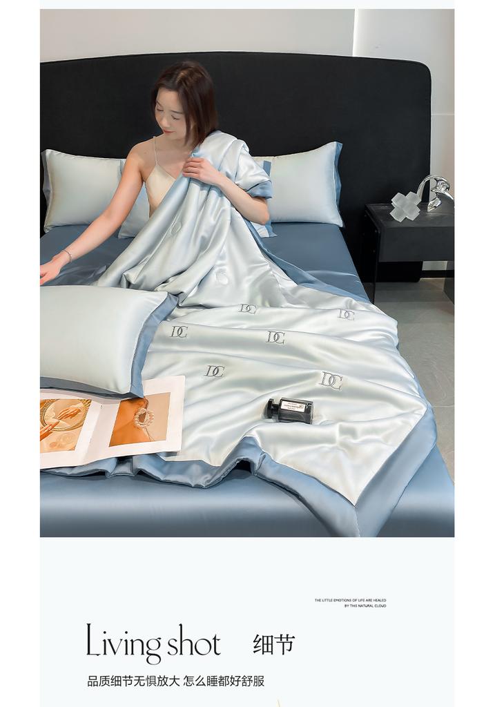 Mei Yun Ge Full Embroidery Series Water Washed Ice Silk Summer Quilt