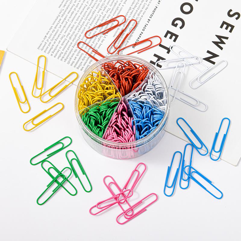 Mixed Size & Color Plastic-Coated Paper Clip Set - 6 Colors