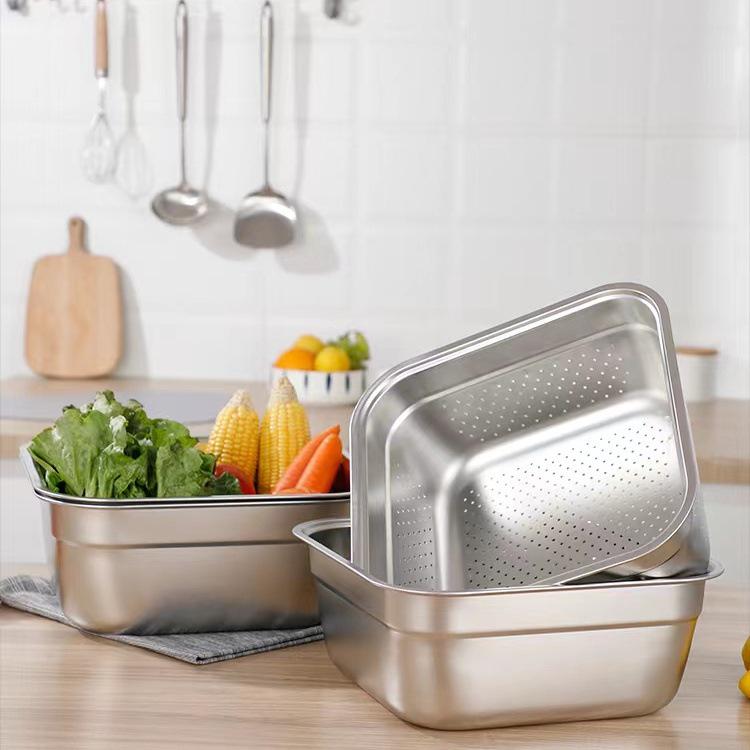 Square Stainless Steel Vegetable & Rice Washing Basin with Sieve