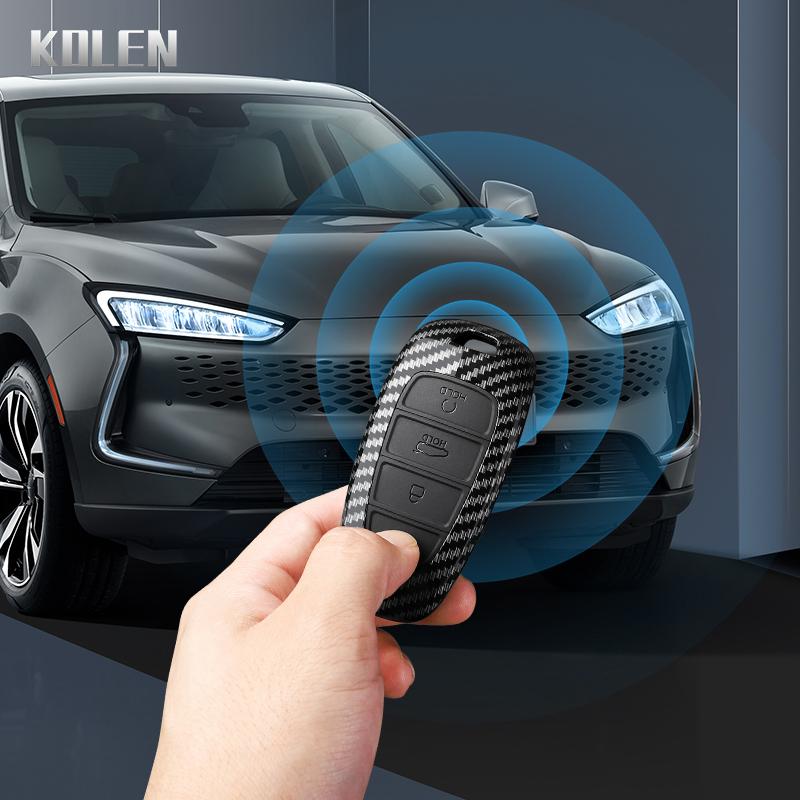 Abs Carbon Fiber Style Car Key Case Cover For Hyundai Santa Fe Tucson Nexo Nx4 Atos Prime Solaris Protected Fob Accessories