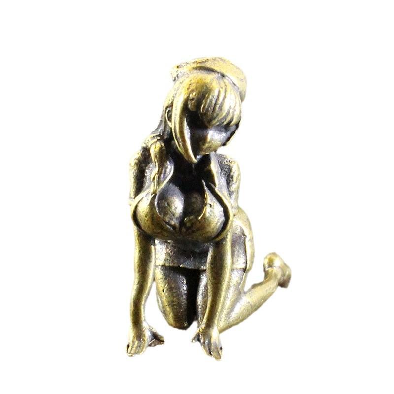 Brass Cupronickel Beauty Action Figures Creative Statuette Figure Kneeling Posture Modeling Desktop Mini Ornament Accessories