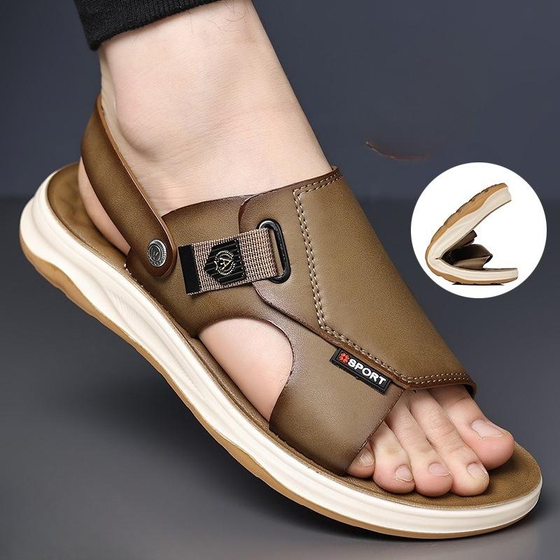 Fashion 2025 Summer New Designer Leather Sandals for Men Solid Color Hallow Beach Shoes Male Dual-use Fashion Casual Slipper Shoes Man