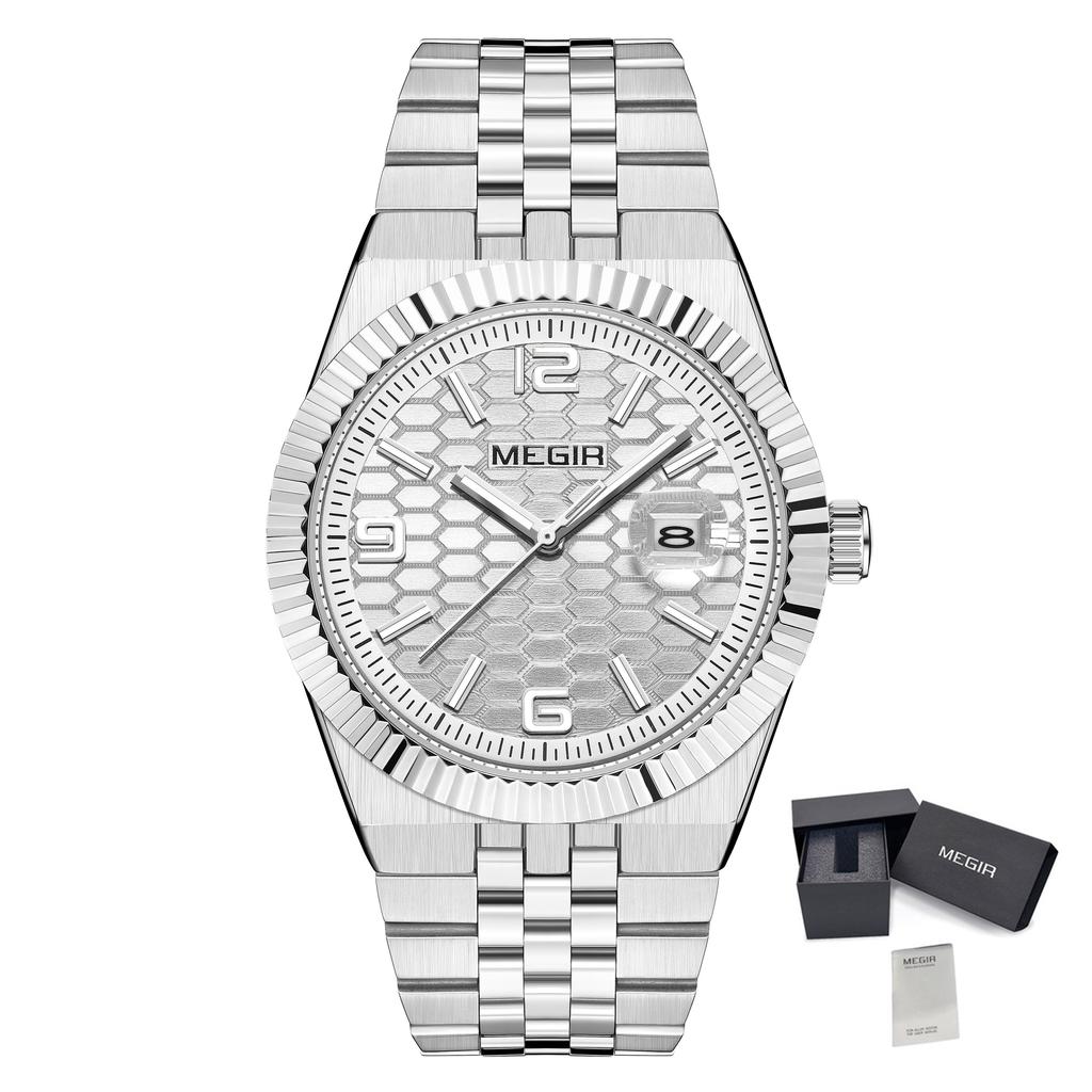 MEGIR Original Men Business Watches Stainless Steel Bracelet Quartz Wristwatch Waterproof Luminous Date Clock Reloj Hombre 1101