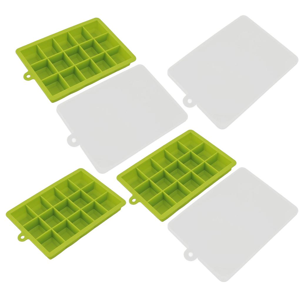 3pcs Ice Cubes Mould Silicone Stackable Dishwasher Safe 15 Grids Ice Tray with Removable Lid for Home Bar Green