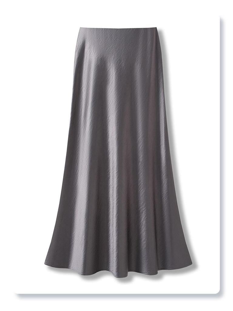 White Acetate Satin Fishtail Skirt - Women's Slimming Summer 2025 Bodycon Half Skirt