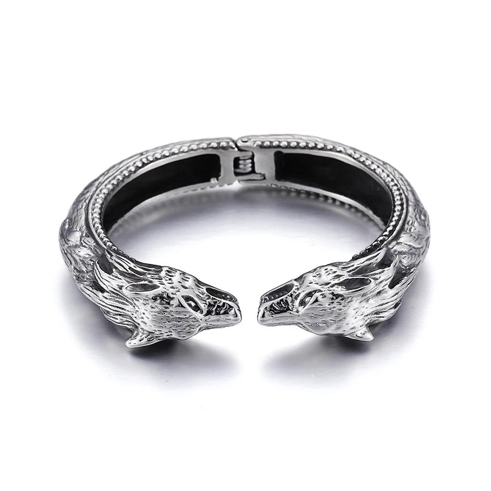 

New Vintage Double Dragon Head Bracelet 316L Stainless Steel Punk Hip Hop Biker Jewelry For Men