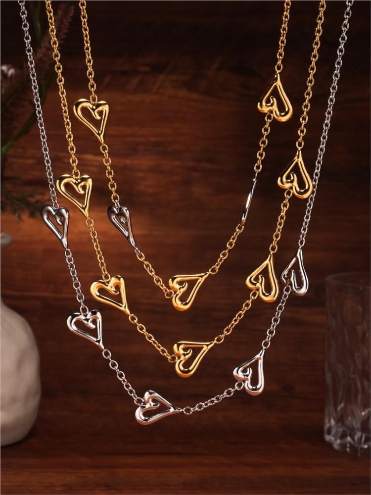 Two-tone Heart Chain Necklaces Bracelets For Women 18k Gold Plated No Tarnish Women's Stainless Steel Necklace Matching Bracelet