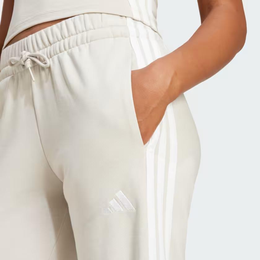 New Adidas ESSENTIALS Knitted Sports Pants Women's Oxidized Aluminum/White JE0049