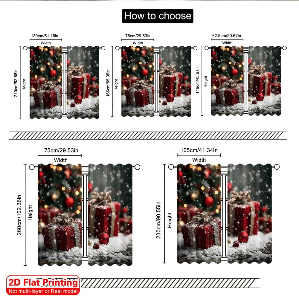 2 Stück 2D Flachdruck Weihnachtsszene Vorhang Weihnachten Schneeflocke Baum Geschenk Vielseitiger Polyesterstoff Ohne Strom