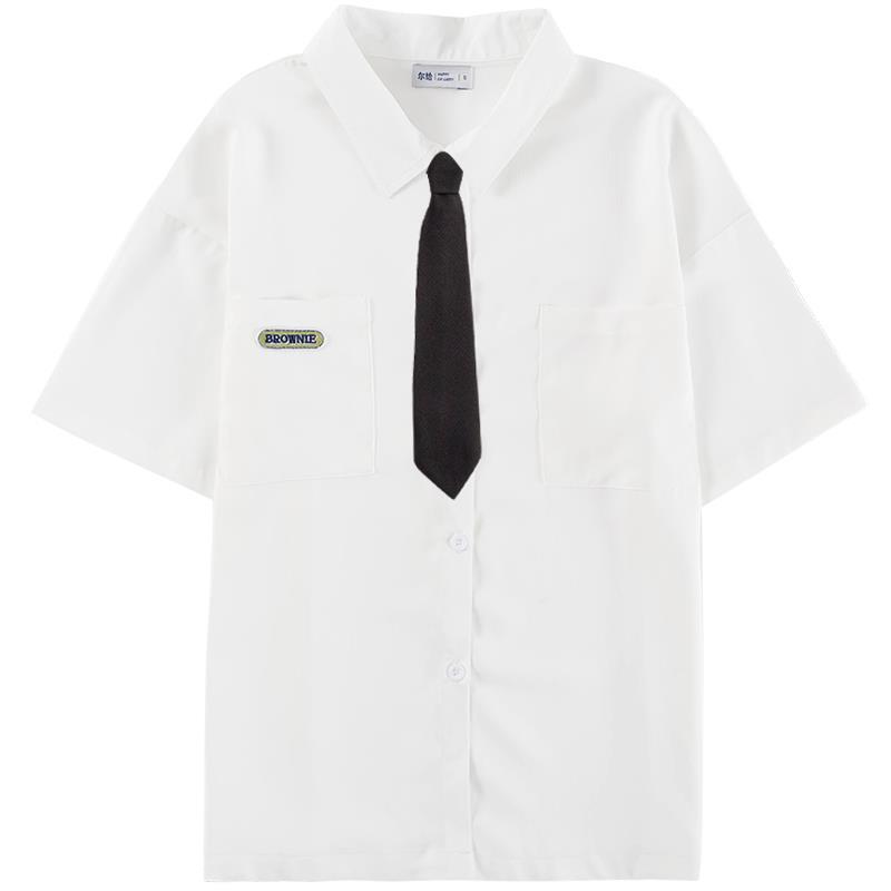 

Летняя рубашка с коротким рукавом и галстуком белая женская новинка 2024 года свободная женская рубашка 4XL белый