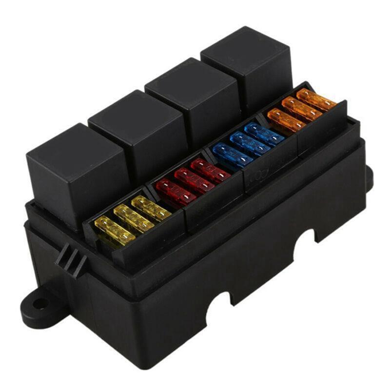 12 Way Relay Fuse Block Holds Universal Waterproof Fuse Relay Box Spare Parts With 5 Relays And Metallic Pins Spade Terminals