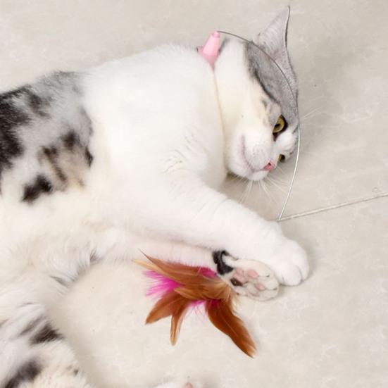 Cat Collar Feather Toy Interactive Cat Feather Wand Toy Hands Free Cat Teaser Wand with Bell Adjustable Collar for Indoor Kitty Solo Play