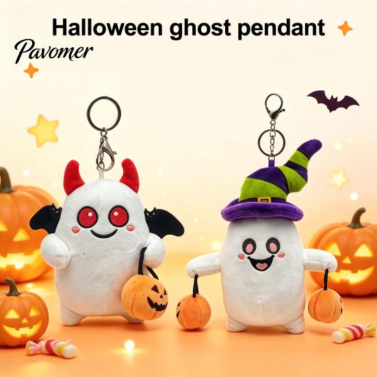 Soft Skin Friendly Plush Toy Halloween Ghost Keychain, Cute Spooky Stuffed Pendant for Backpack Small Plushie with Metal Keychain Keys, Mini Doll Bag