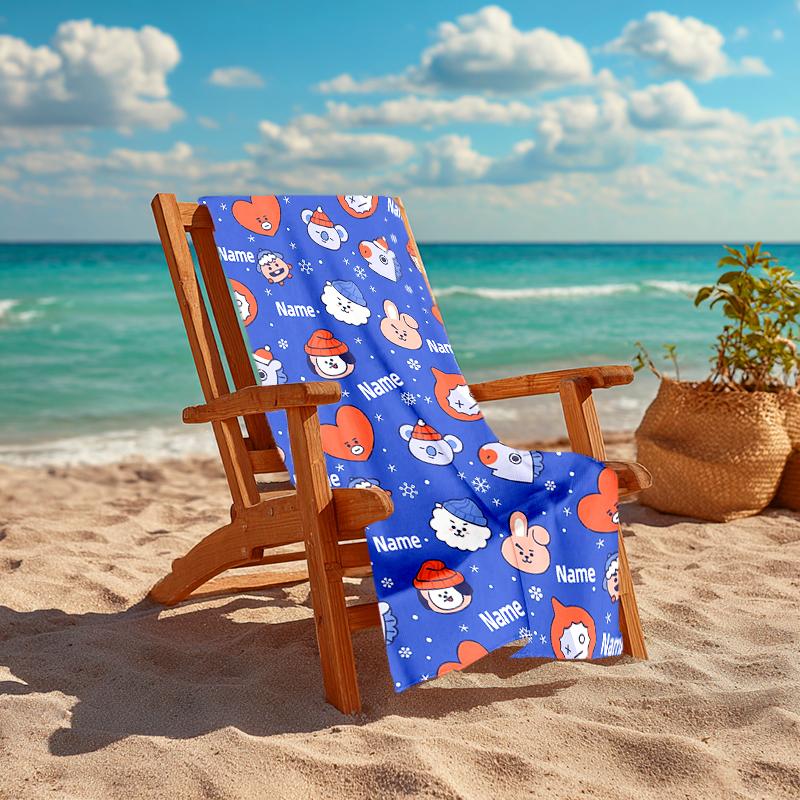 Personalized Customized Proof Beach Towel with BT21 Logo Pattern - Soft, Absorbent, Quick-drying, Perfect Swimming, Camping&bathing