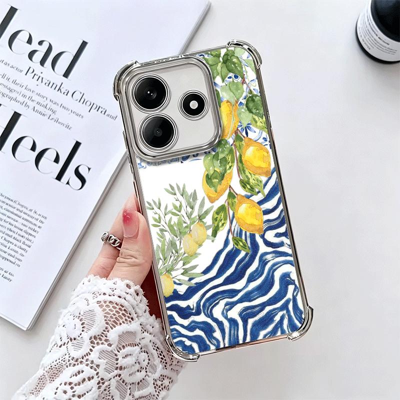 Mediterranean Lemon Soft Phone Case For Xiaomi Redmi Note 14 15 Pro Plus 13 12 11S 11T 5G 10 9S 9 Plating Anti-Fall Fundas