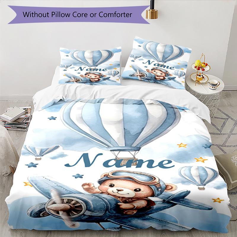 Conjunto de Roupa de Cama com Urso e Nome Personalizado 3 Peças Capa de Edredom com Fecho Inclui 1 Capa de Edredom e 2 Fronhas, Macio e Confortável para Todas as Estações.