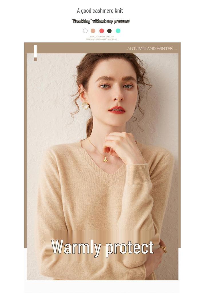 2025 Autumn/Winter Women's V-Neck Cashmere Sweater - Loose Fit, Thin Base Layer, Solid Color