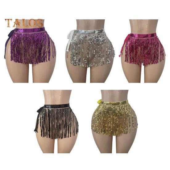 Pullu Püsküllü Etek Sarma Göbek Dansı Parıltılı Mini Etek Saçaklı Kalça Eşarbı Rave Festivali Kıyafeti Kulüp Giyim Parti Performans Kostümü