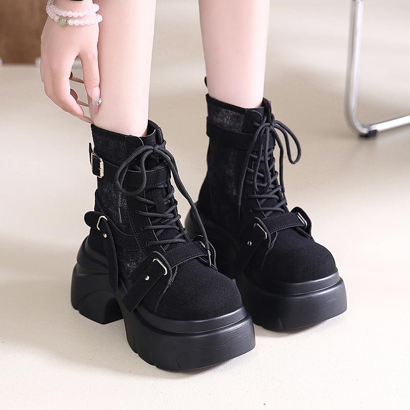 Fashion Designer Women's Short Boots New Autumn Winter Suede Leather Chunky Boots Gladiator High Platfom Buckle Goth Boots Mujer Zapatos