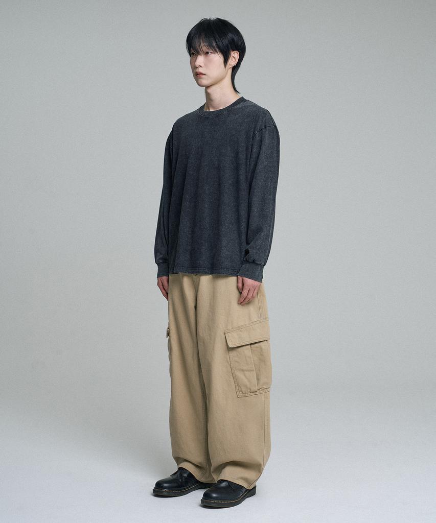 Mubeun Curved Wide Cargo Pants Beige