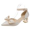2022 Newest Pointed Toe Retro Shiny Bow High Heels Summer Ladies Wedding Bridesmaid Party Stiletto Pumps Shoes Women Shoes Heels