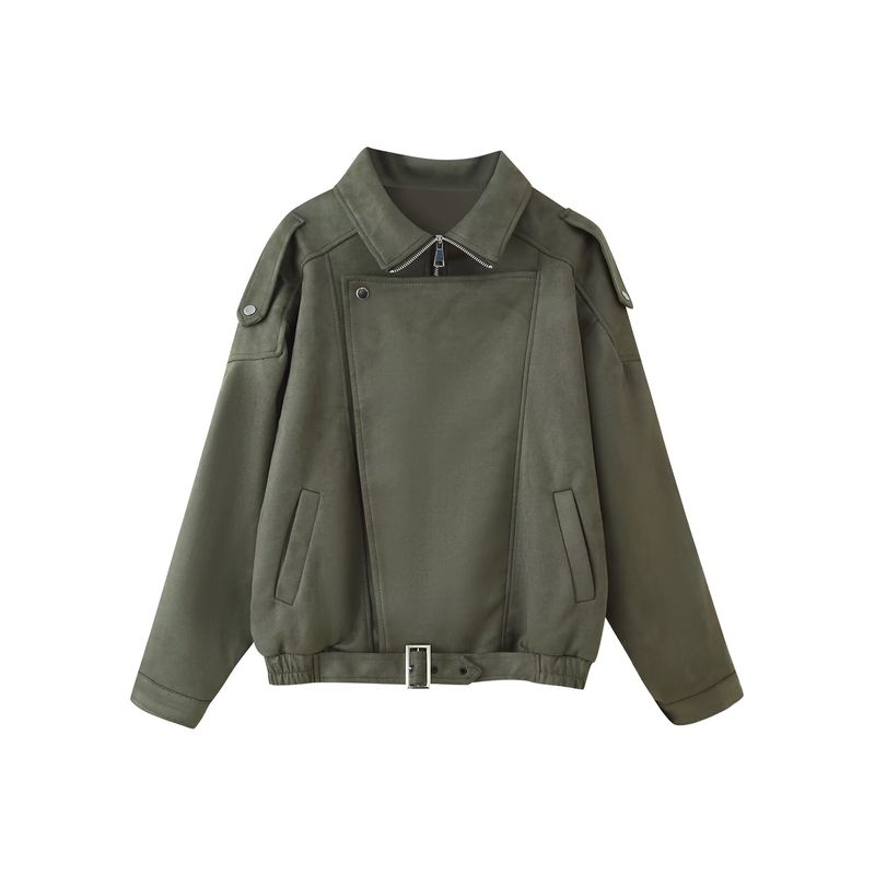 

Kaslead New Women clothes Western Style Simple Maillard Retro Crop jacket Outerwear Green L