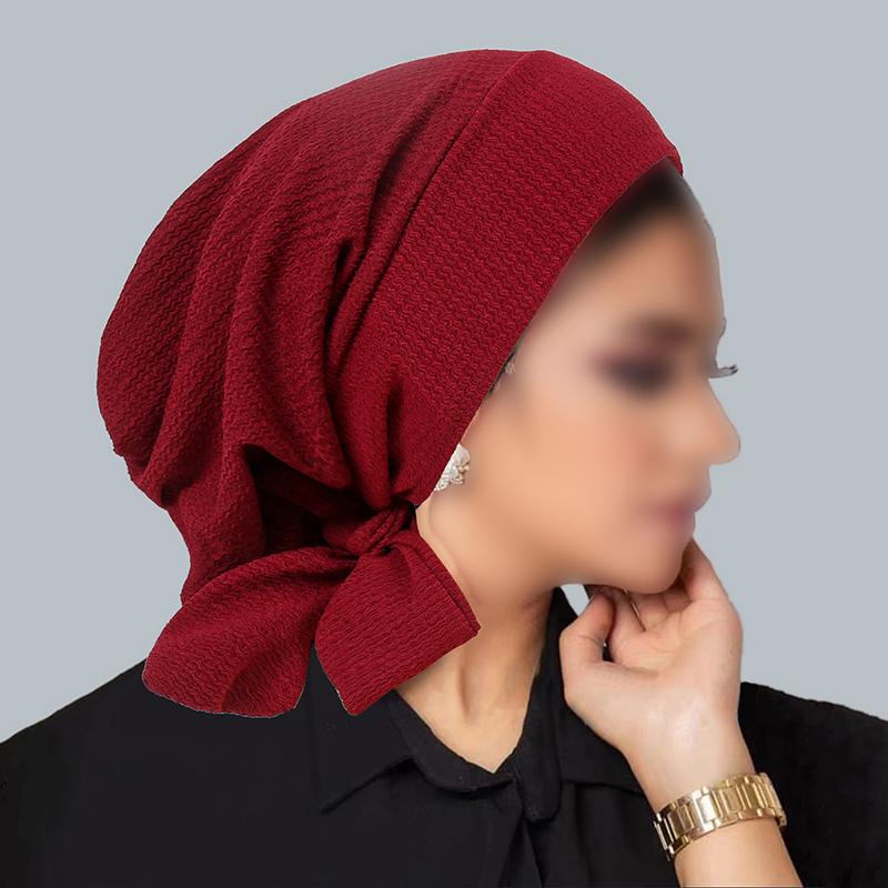 2025 Ramadan Women Turban Crinkle Hijab Hats Long Tail Head Wraps Elastic Muslim Hats Breathable Chemo Cap For Women Girls
