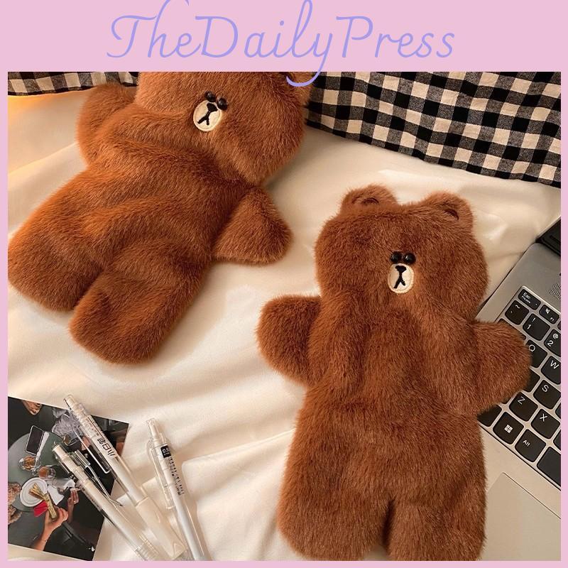 Cute Brown Bear Plush Makeup Bag With Large Capacity For Women And Teens