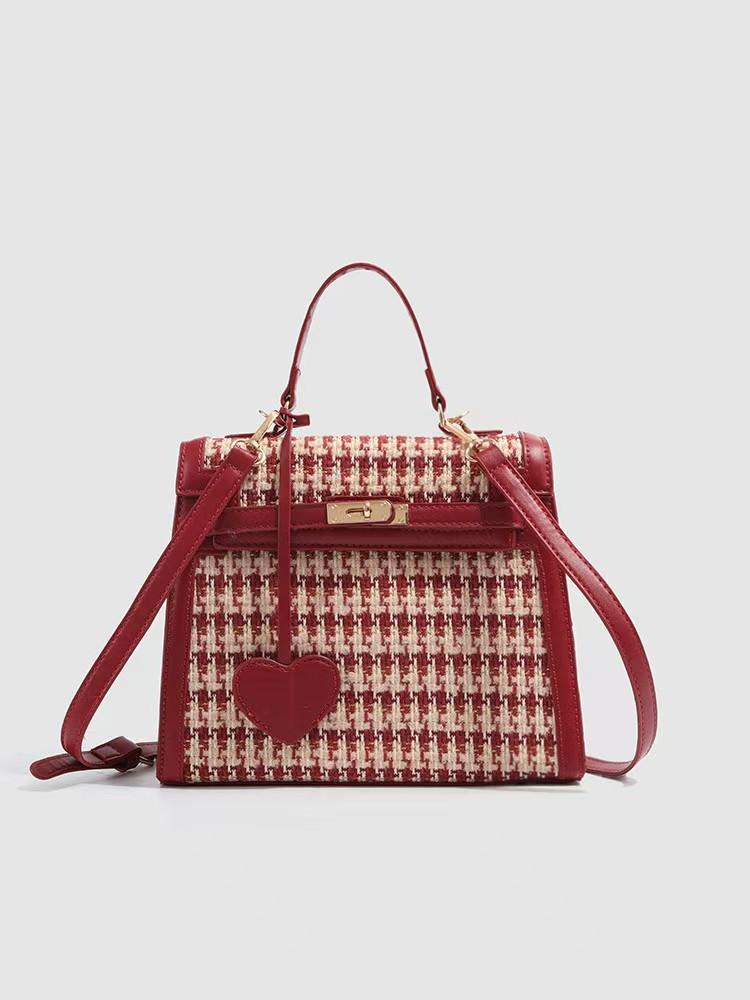

2025 new houndstooth contrast wedding bag bridal bag trendy high-end one-shoulder crossbody bag fashion handbag