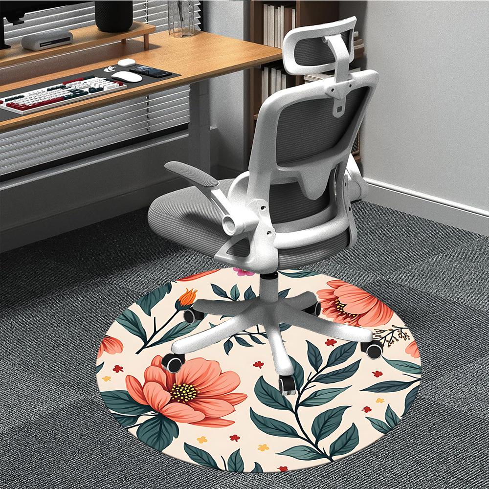1 Stück runder Teppich mit Blumenmuster für das Büro, Indoor-Matte geeignet für Büro, unter Bürostühlen, Schlafzimmer, Wohnzimmer, Heimdekoration, Raumdeko