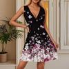 Women's Summer Dress V Neck Sleeveless Casual Floral Print Hem Pleated Dress