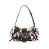 Pu Leather Leopard Print Crossbody Bag With Rivets And Tassels For Daily Use