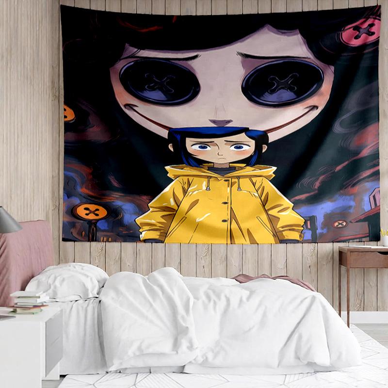 Coraline Tapestry for Bedroom Aesthetic Classroom Tapestries Wall Hanging for Living Room Dorm Office,Ideal Creative Gift