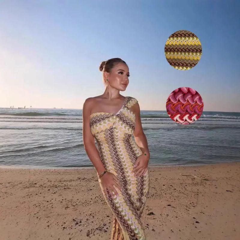 

2025 European and American Fashion Lace Sloping Shoulder Slim fit Beach Vacation Dress Sexy Beach Dress Red L