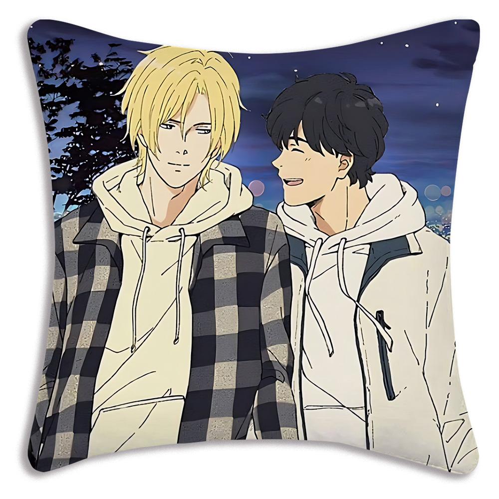 Anime Bananas F-Fish Pillow Covers Cartoon Sofa Decorative Home Double-sided Printing Short Plush Cute Cushion Cover