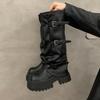 Vintage Platform Thick Sole Woman Knight High Boots Fashion Belt Buckle Long Booties Botas De Inverno Feminina