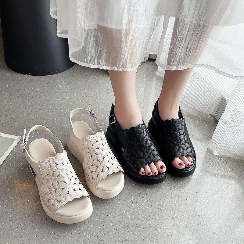 Thick-soled wedge sandals women's new summer high-heeled fish mouth women's shoes hollow height-increasing muffin shoes size 42