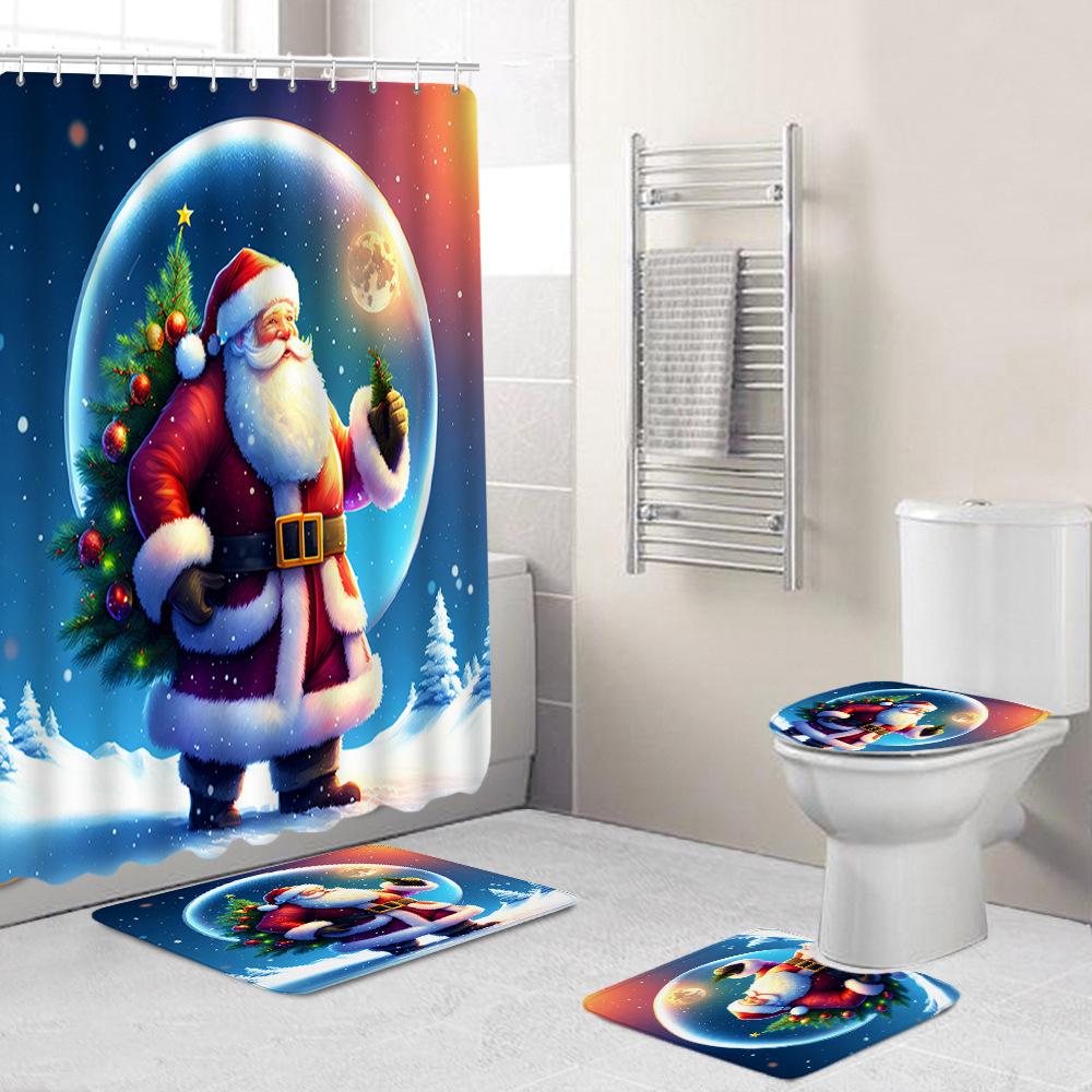 

Christmas Series Shower Curtain Floor Mat Combination Four-Piece Set Bathroom Toilet Carpet Shower Room Mat Foot Mat 180 * 180 shower curtain + 45 * 75