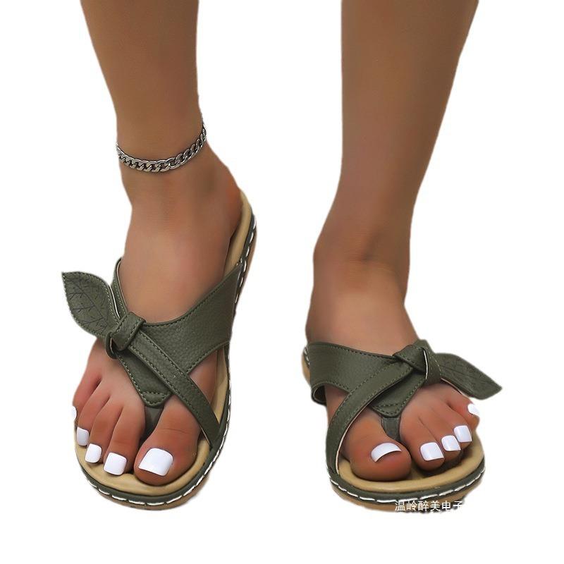 Korean version of summer foreign trade new bow soft bottom toe slippers women wear flat bottom herringbone cool slippers wish