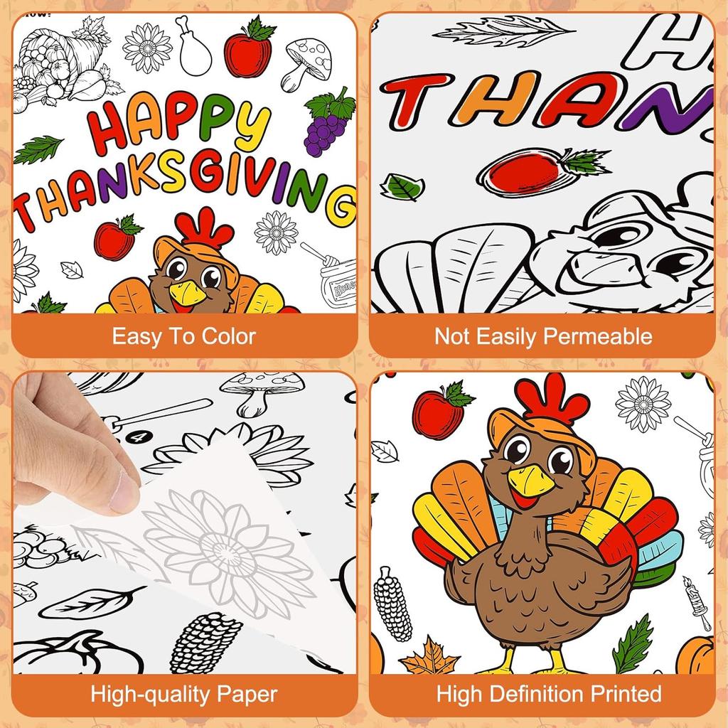 Happy Thanksgiving Coloring Poster-Thanksgiving Coloring Tablecloth for Kids - 72 x 30 Inches, Giant Thanksgivings Paper Table Cloth Cover Crafts