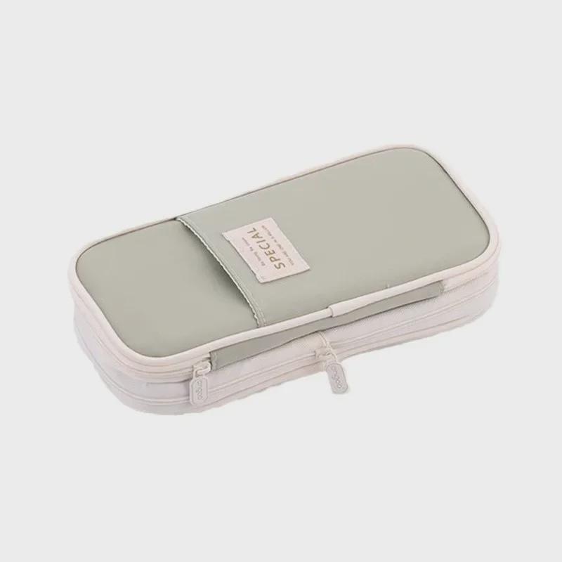 Spacious Macaron Colored Retractable Oxford Pencil Case - Compact Japanese & Korean Style for Students