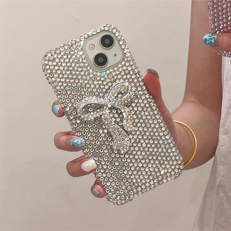 Full Diamond Bow Phone Case for IPhone17promax High-end for Apple 16pro Luxury Glitter Ins