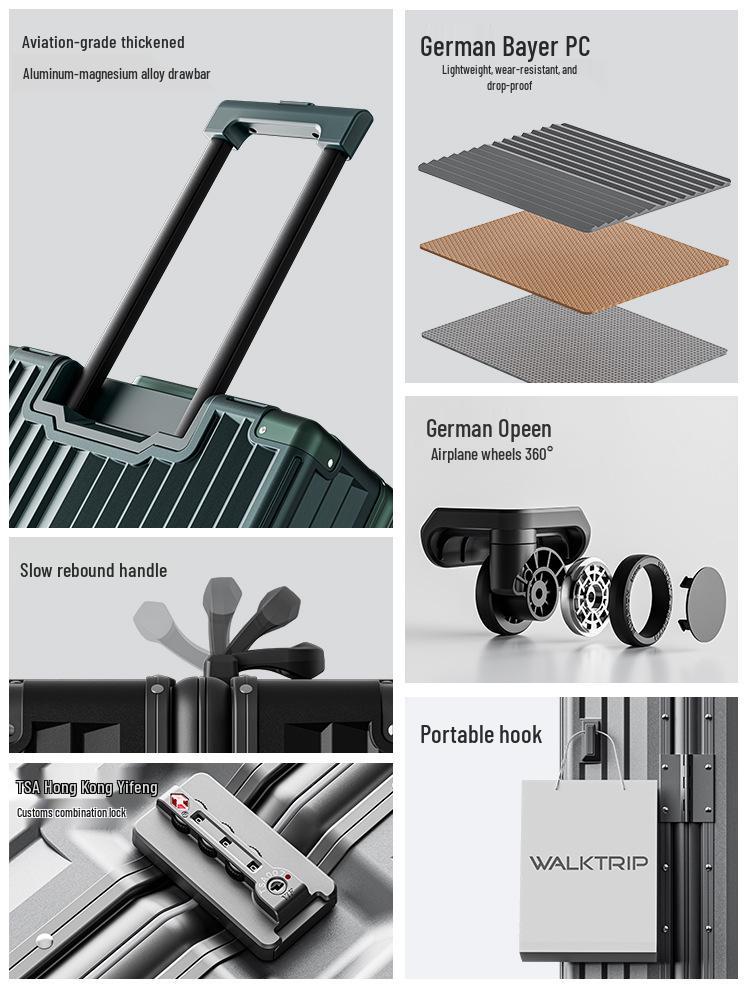 Xingzhi Lv Aluminum Suitcase with Universal Wheels - 20/24/26/28 inch Travel Trolley, Unisex Design