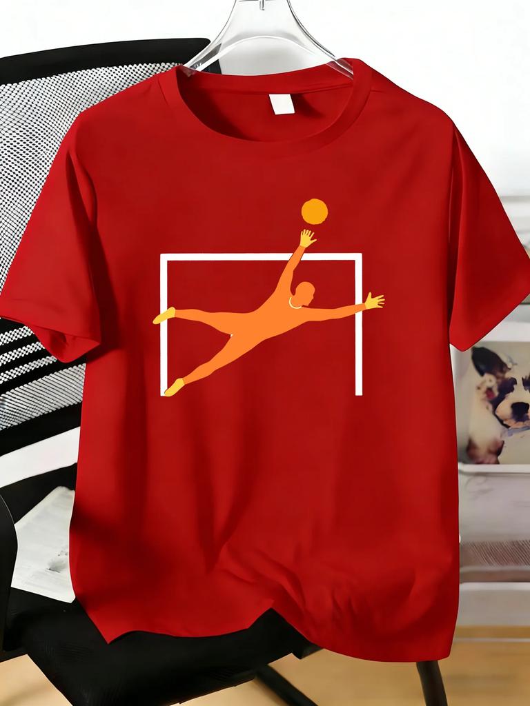 Unisexs Soft Cotton Tee Orange Goalkeeper Diving Graphic Crew Neck Sport Short Sleeve Tee Casual Top For Soccer Fan Daily Wear Gift