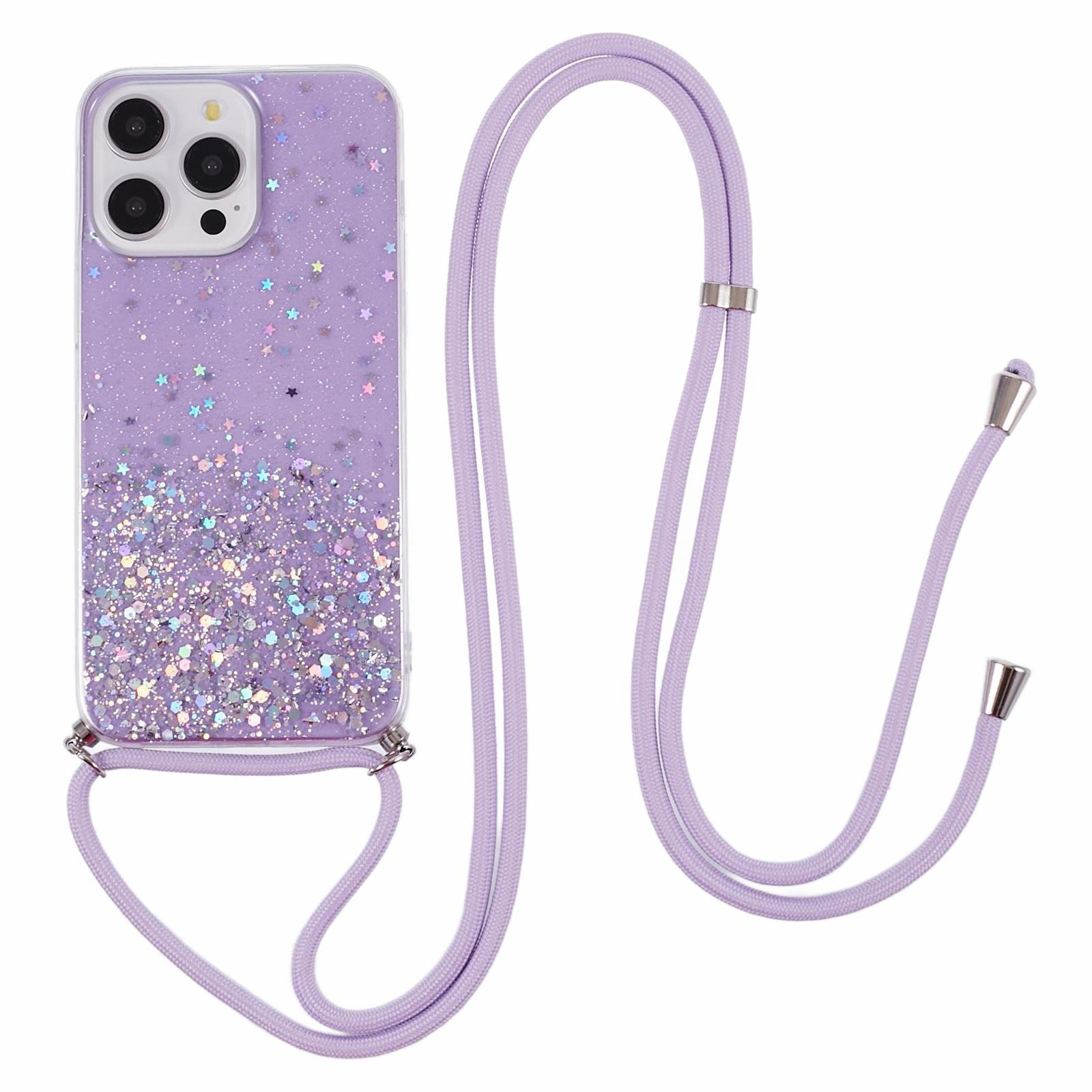 

AW Series for iPhone 14 Pro Anti-Scratch TPU Phone Cover Epoxy Phone Case with Lanyard Purple