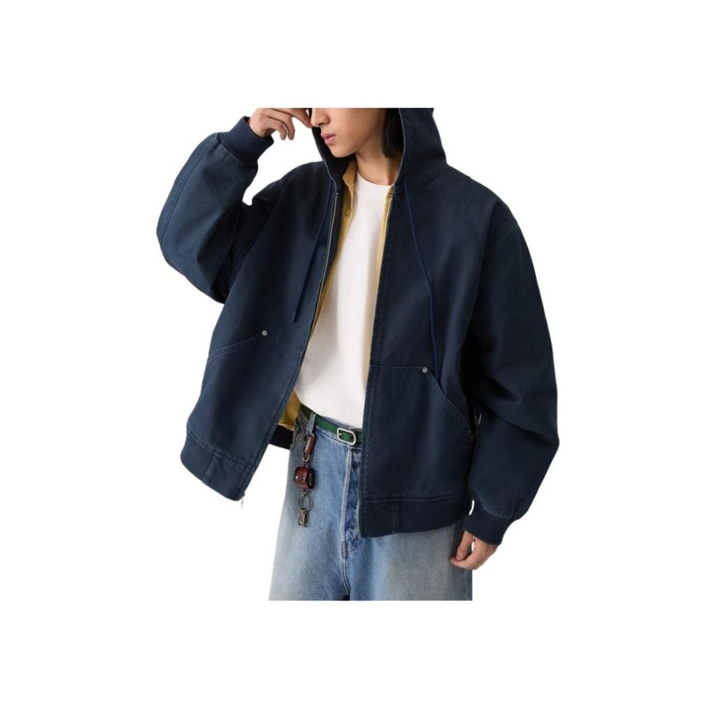 Levis Workwear Loose Fit Solid Color Hooded Long Sleeve Denim Jacket Men Jackets Dark-Blue 003L7-0004